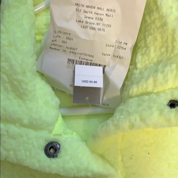 fuzzy neon yellow button up shirpa - Picture 2 of 2